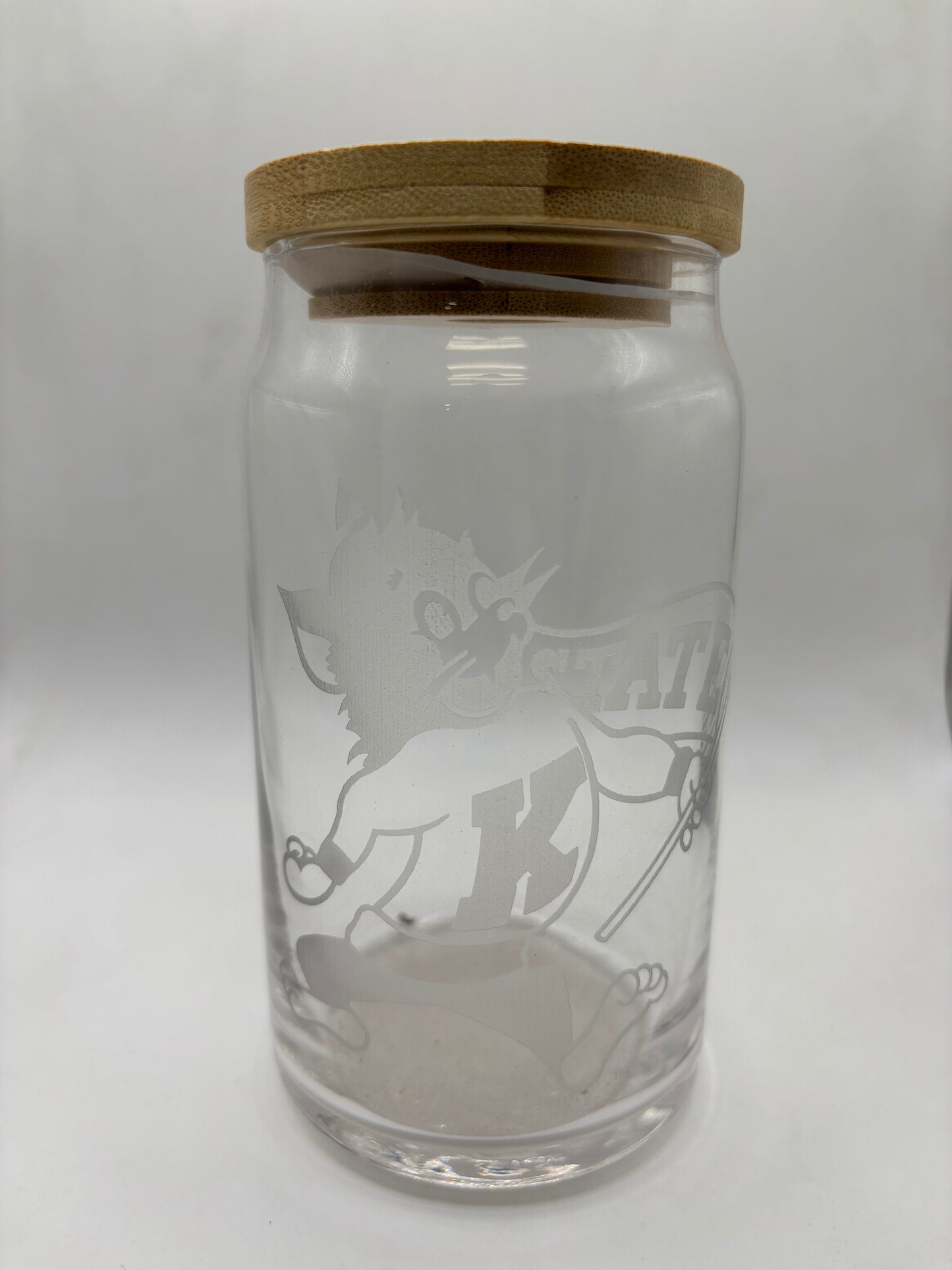 K-State Willie the Wildcat on Rolled lip 16oz Glass