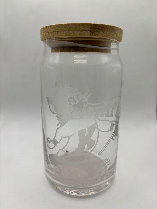 K-State Willie the Wildcat on Rolled lip 16oz Glass