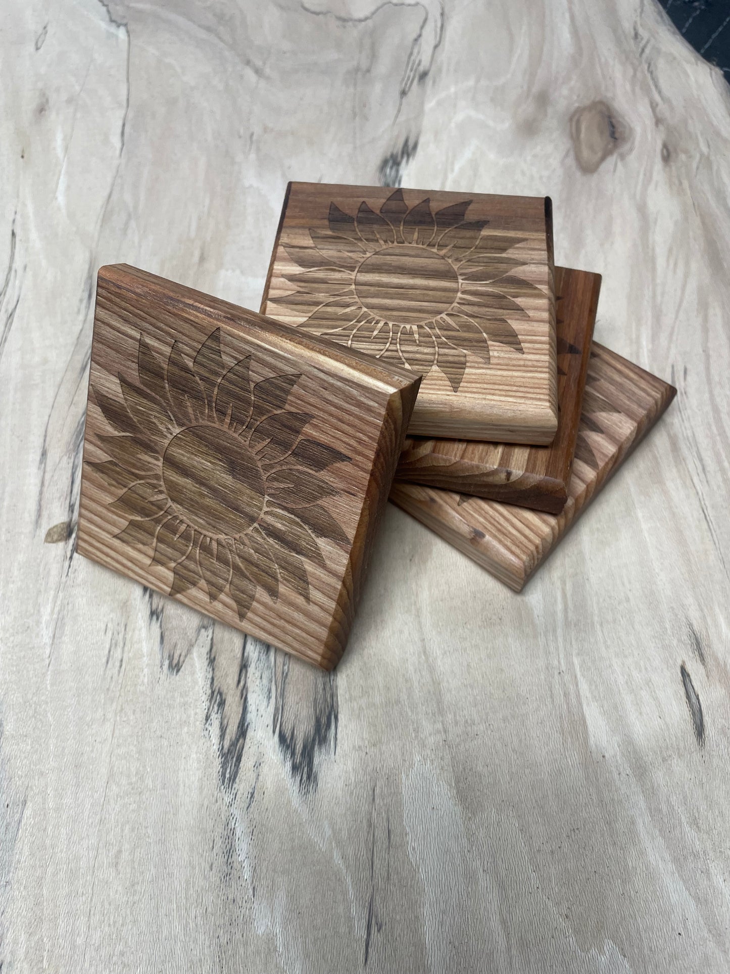 Sunflower Wood Coasters (Set of 4)