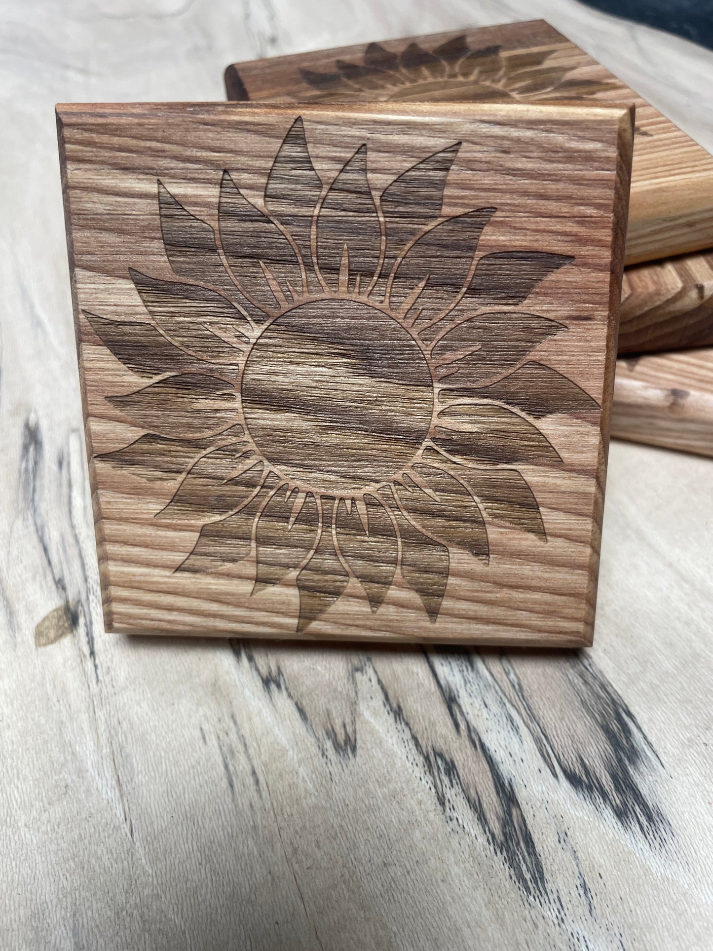 Sunflower Wood Coasters (Set of 4)