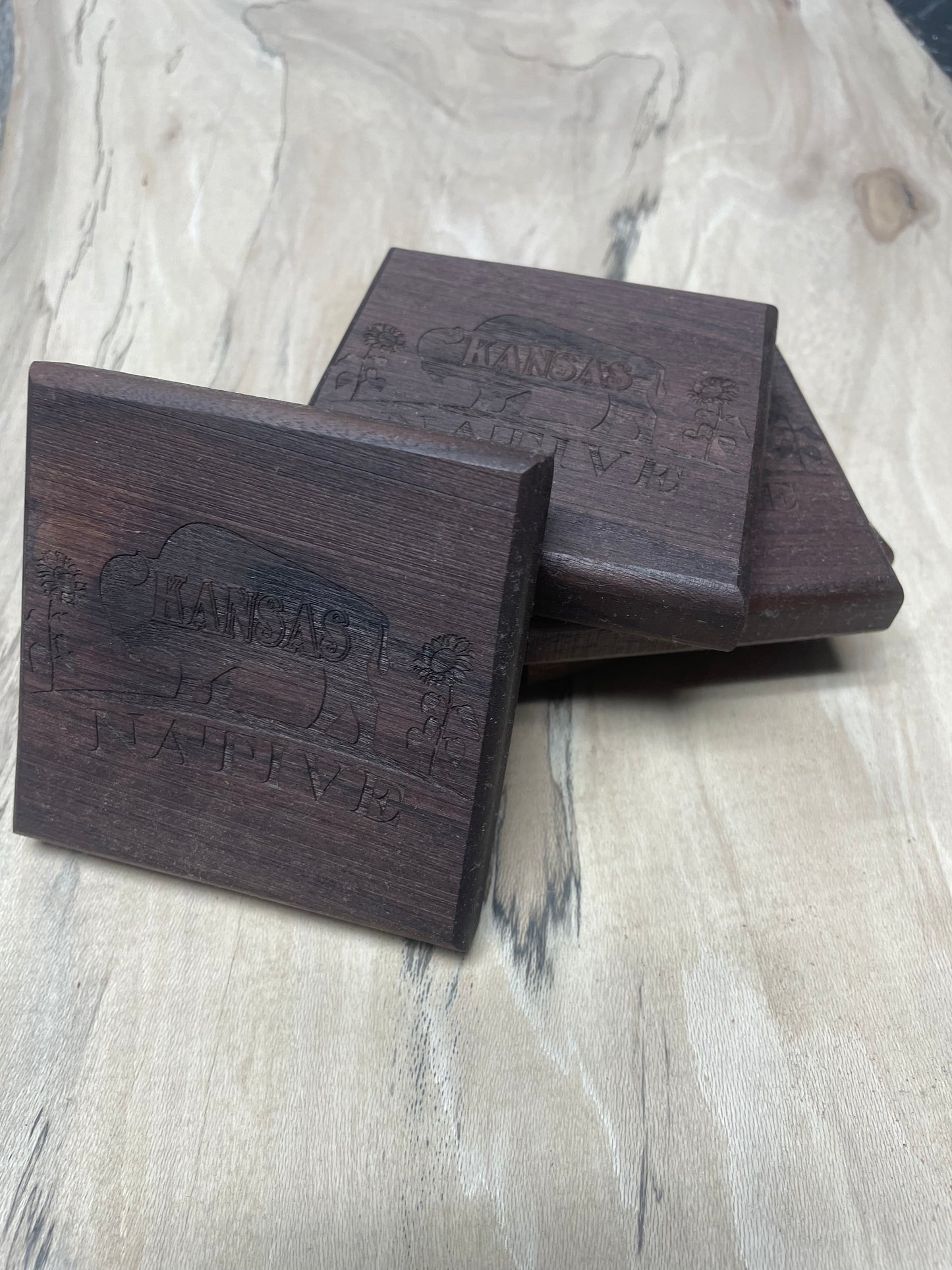 Kansas Native Wood Coasters (Set of 4)