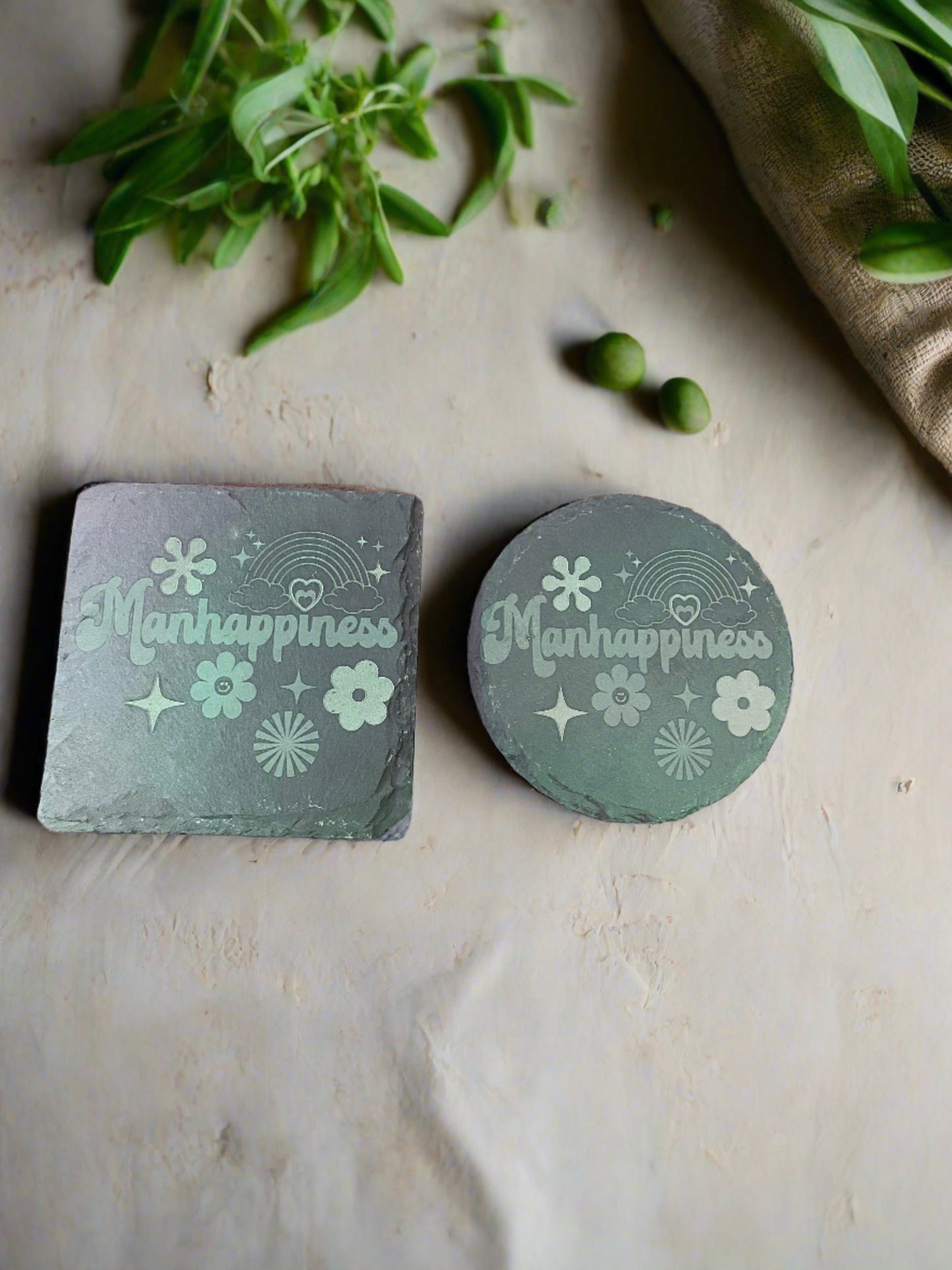 Manhappiness Retro Two Tone Slate Coaster (Set of 4)