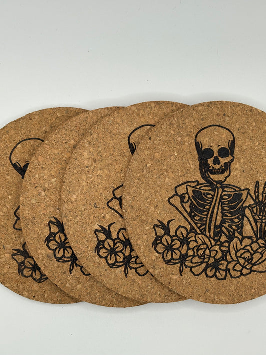 Skelly Peace Sign Cork Coasters (Set of 4)