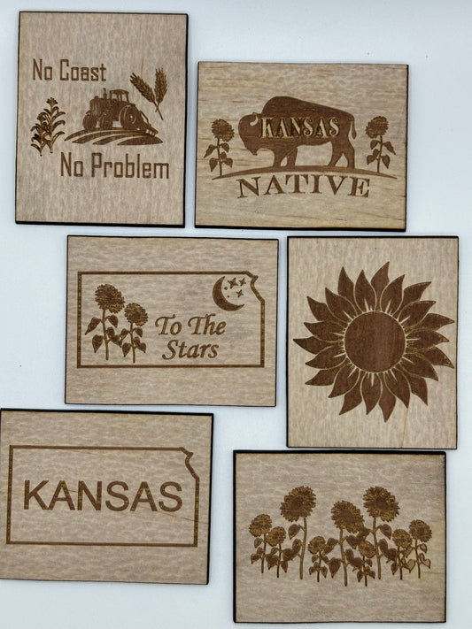 Kansas Themed Wood Magnet