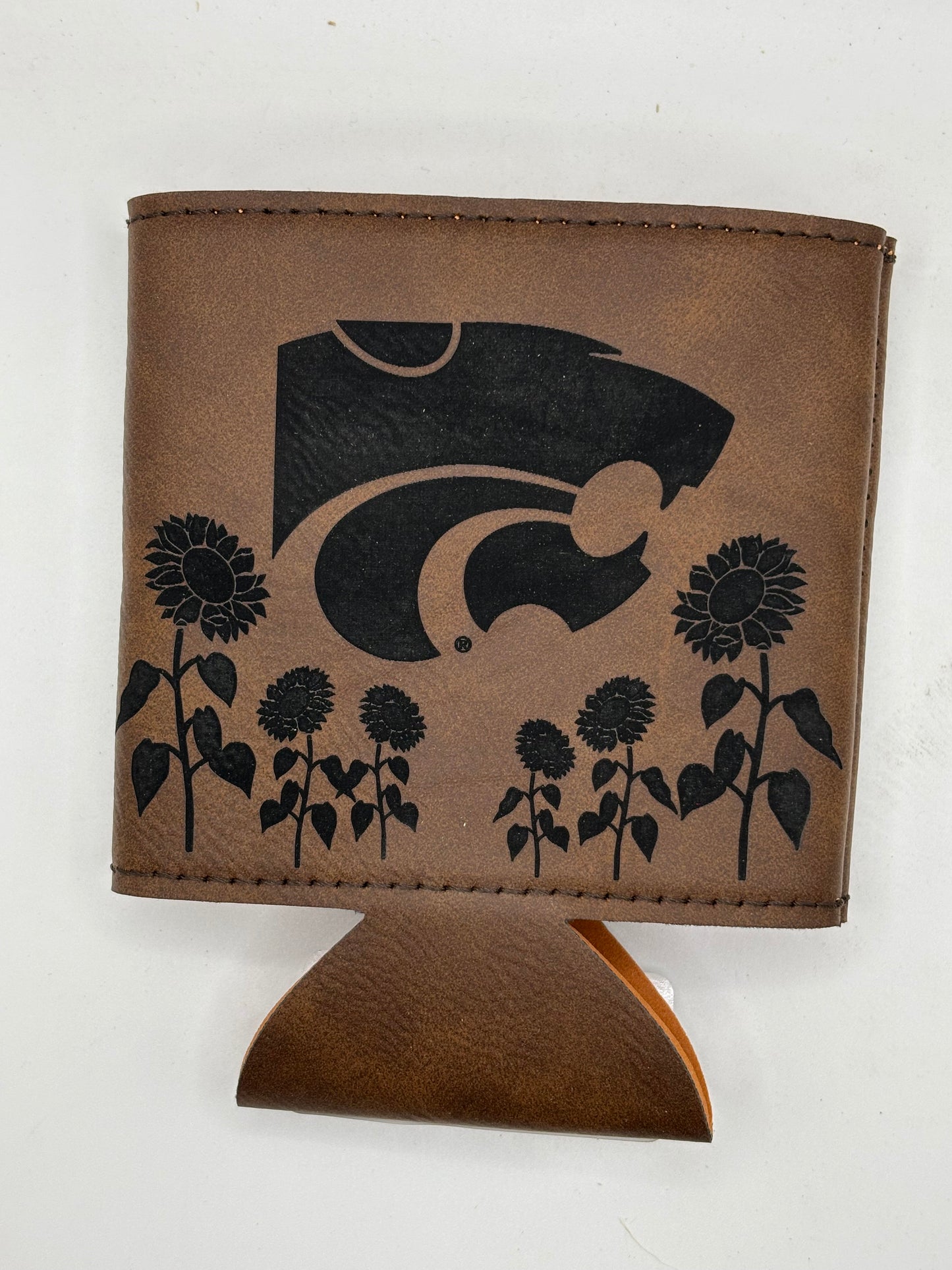 Power Cat and Sunflower Field Laser Engraved Coozy