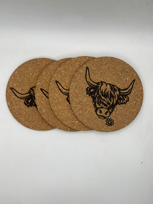 Highland Cow Cork Coasters (Set of 4)