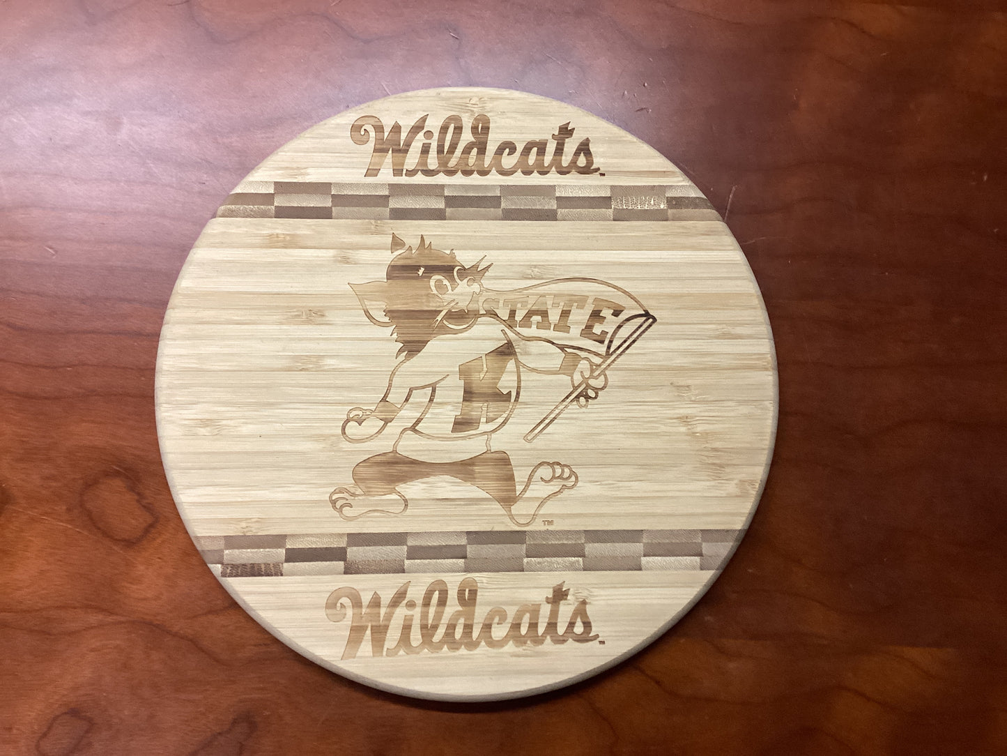 Willie the Wildcat 9.75 inch round cutting board