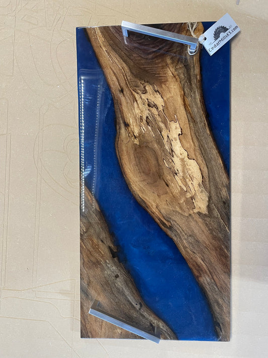 Walnut serving tray completely coated in resin