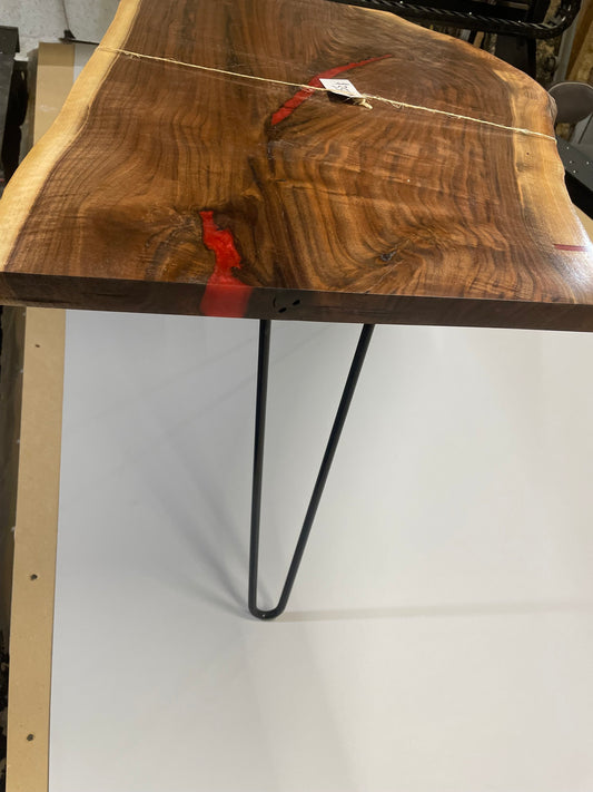 Walnut coffee table with red fills