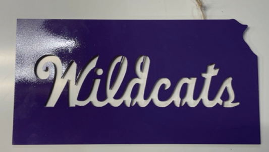 Kansas Outline with Wild Cats  Metal Sign
