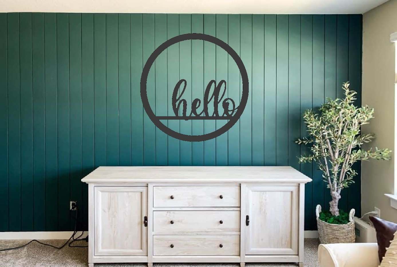 Hello Circle Metal Sign