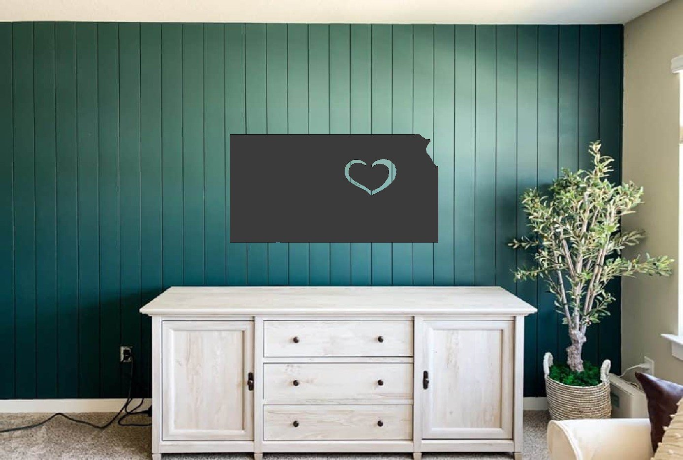 Kansas Outline with Heart Metal Sign