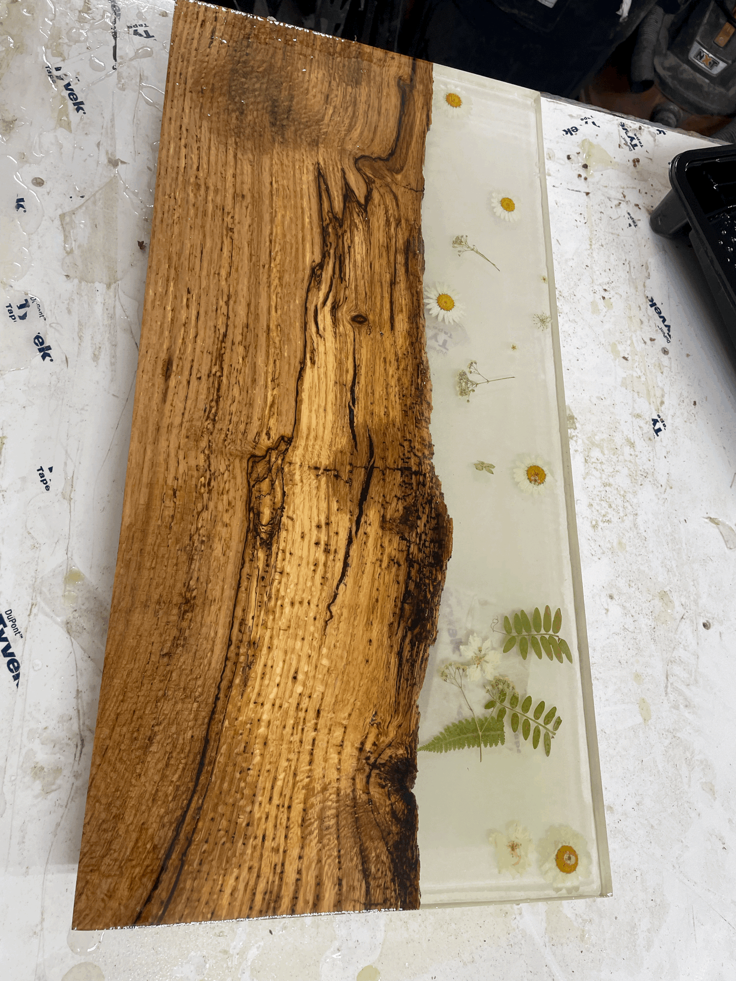 oak and epoxy end tables or serving trays