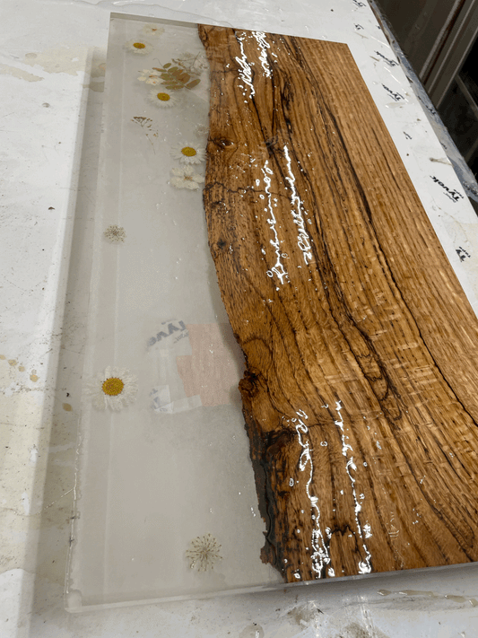 oak and epoxy end tables or serving trays