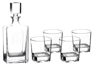 Polar Camel 810ml Rectangle Glass Decanter Set with Four 8 oz. Glasses.