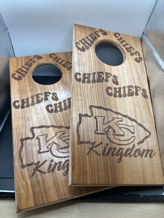 Chiefs laser engraved (12"x6") Table top Corn Hole Set