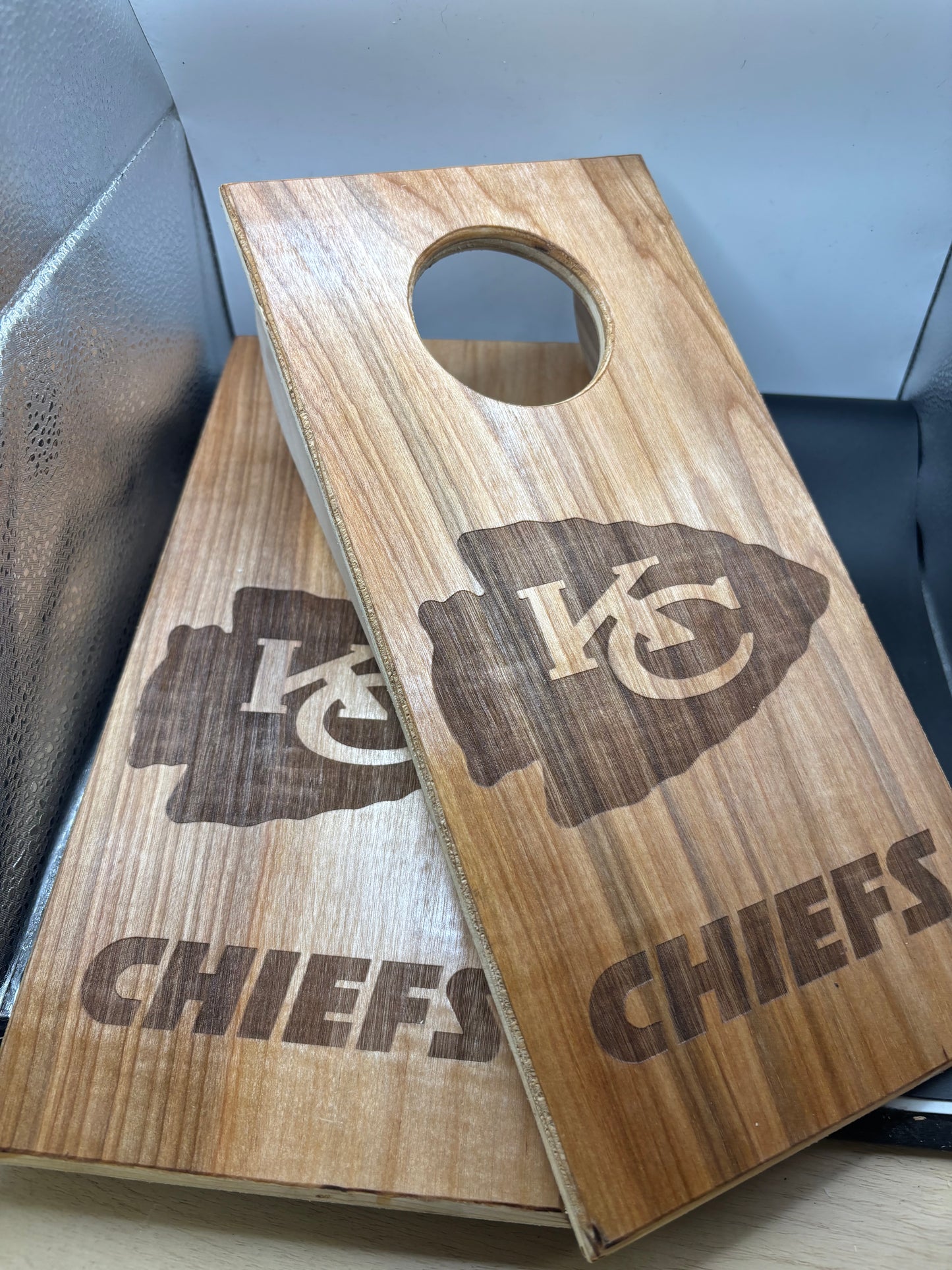 Chiefs laser engraved (12"x6") Table top Corn Hole Set