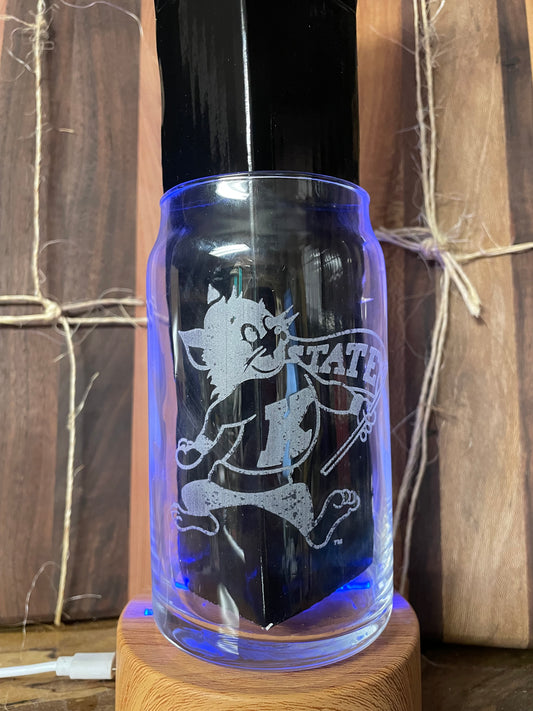 K-State Willie the Wildcat on Rolled lip 16oz Glass