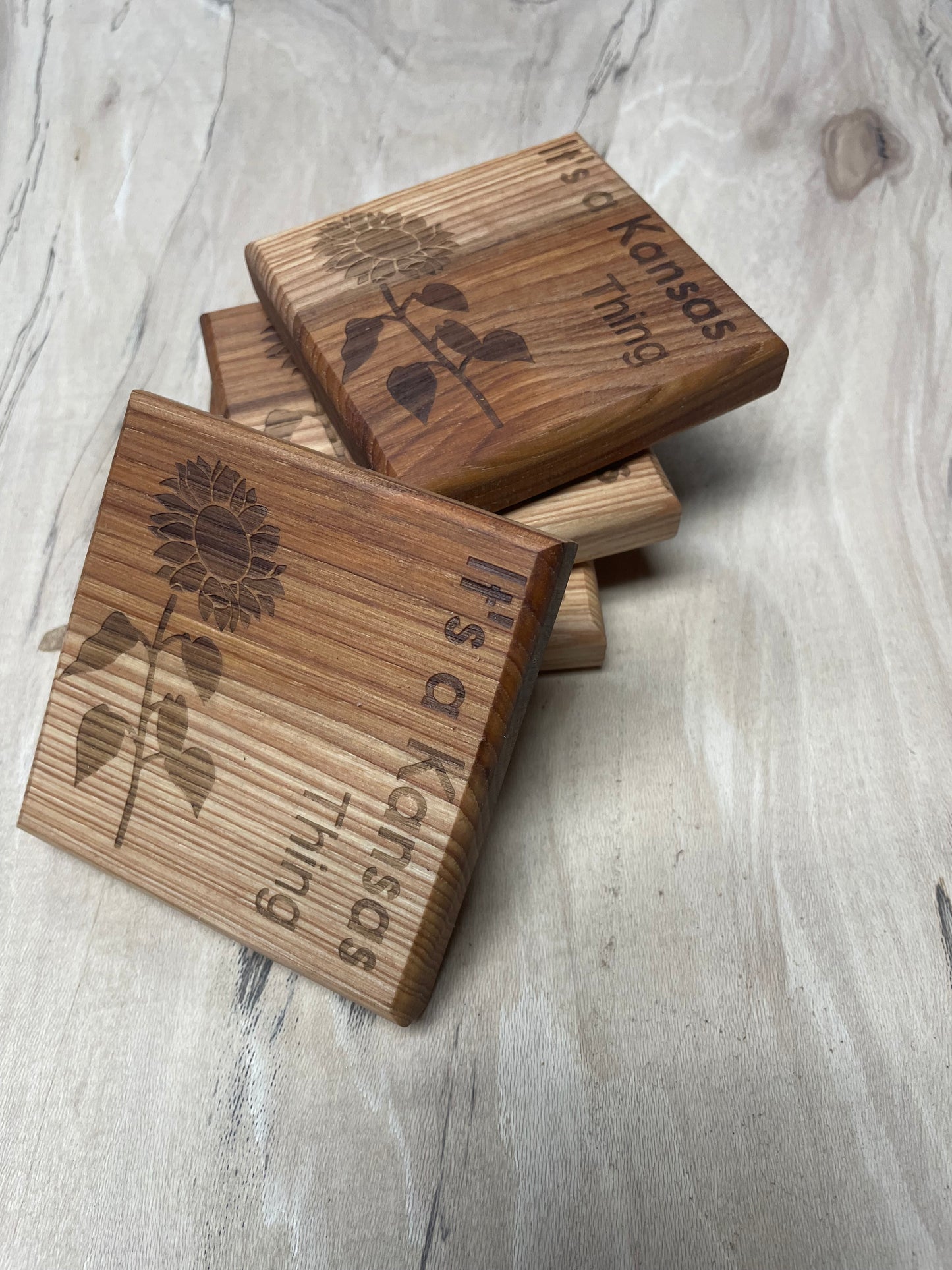 Sunflower "It's A Kansas Thing" Wood Coasters (Set of 4)