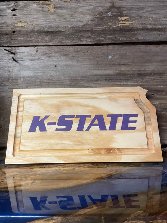 Kansas Shape with Epoxy K-State Cutting Board