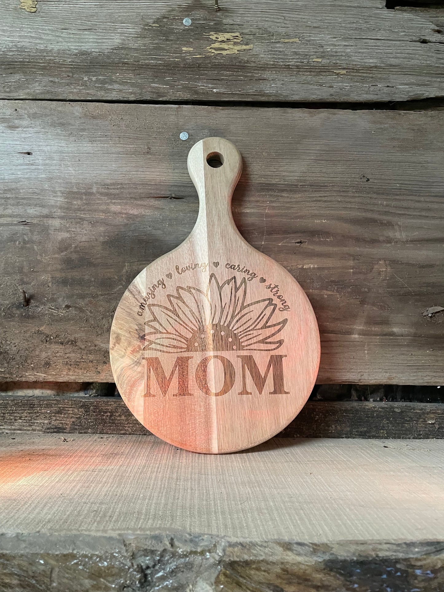 Sunflower and Mom Round wood cutting board