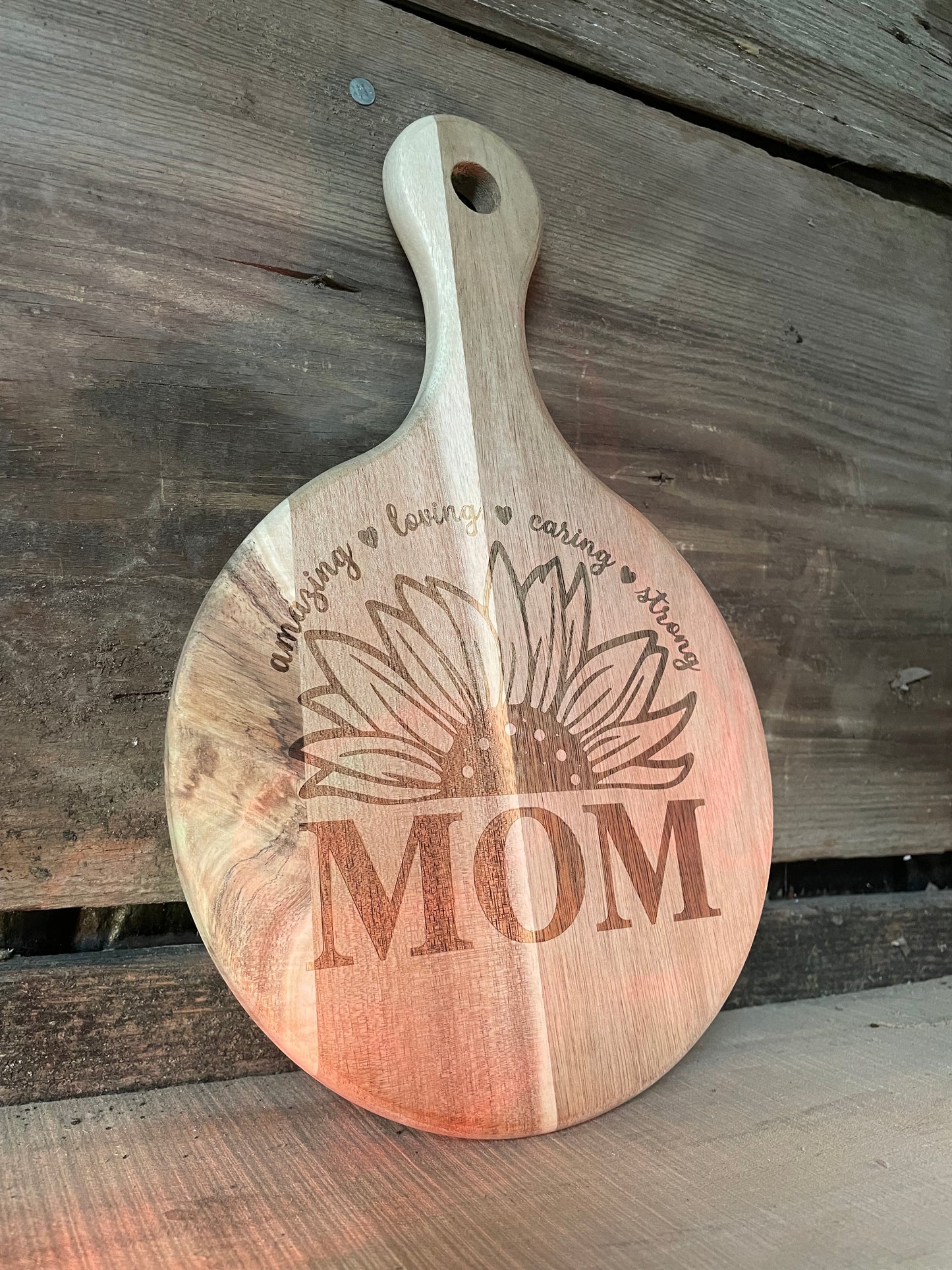 Sunflower and Mom Round wood cutting board