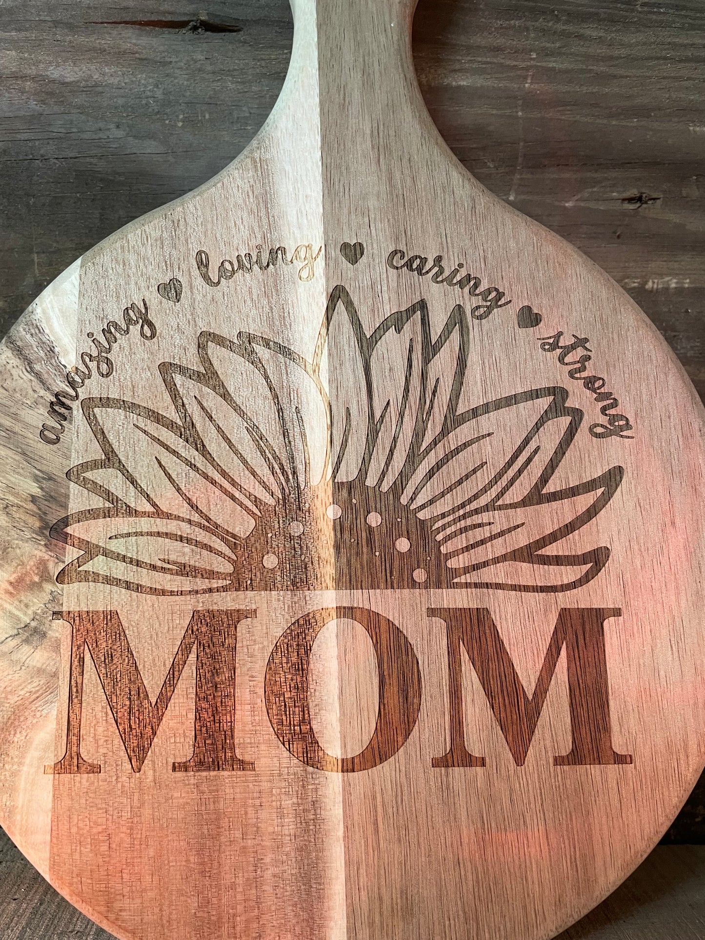 Sunflower and Mom Round wood cutting board