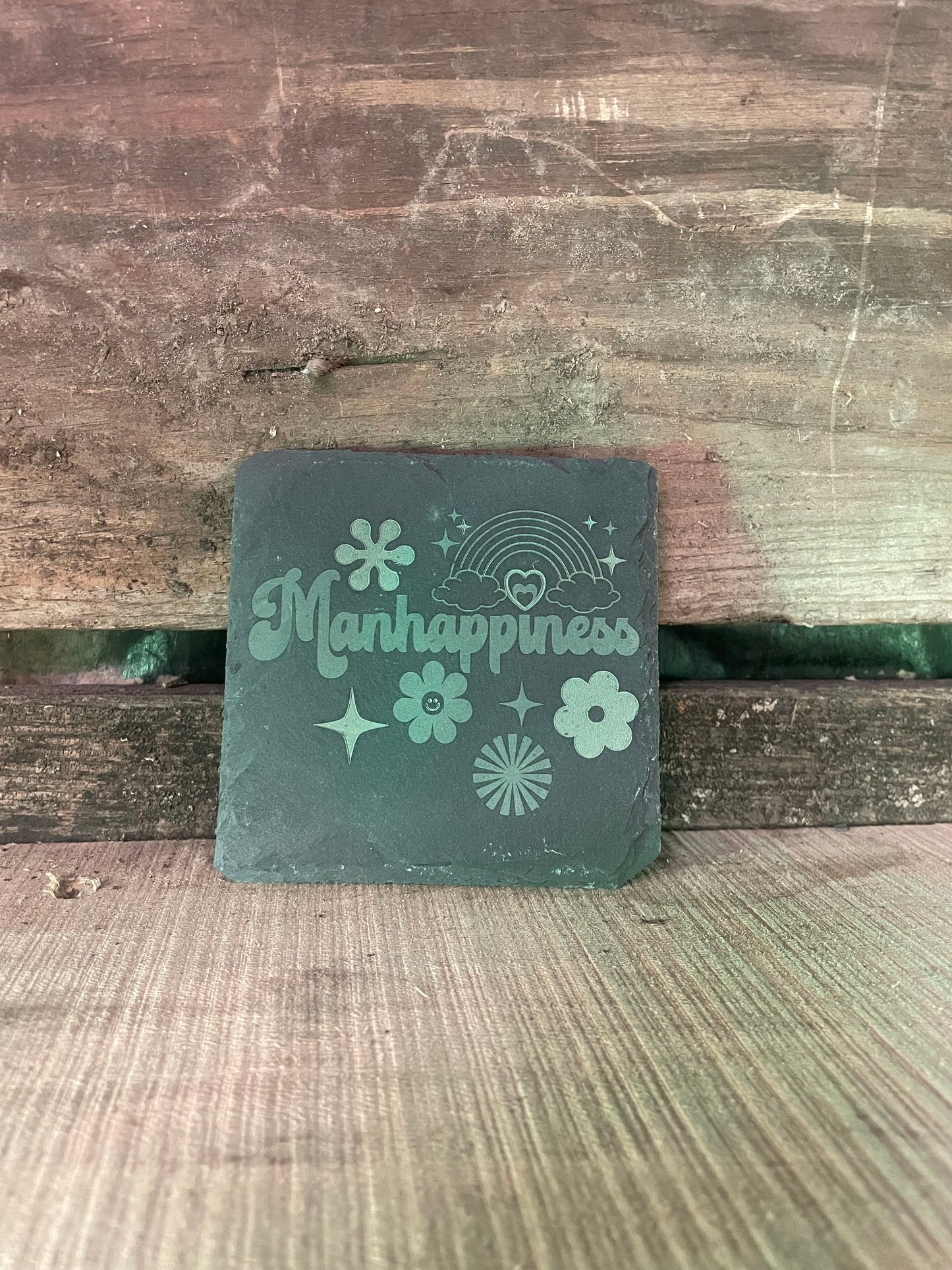 Manhappiness Retro Two Tone Slate Coaster (Set of 4)