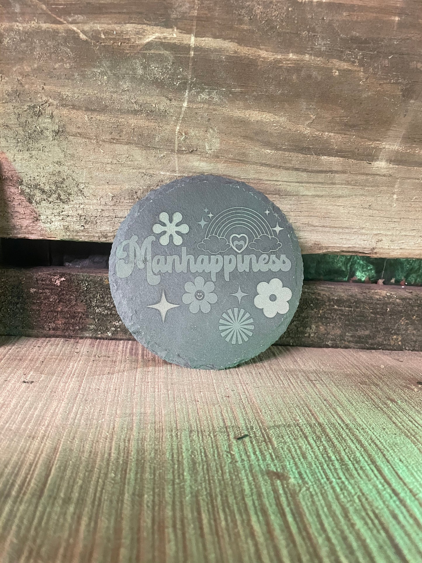 Manhappiness Retro Two Tone Slate Coaster (Set of 4)