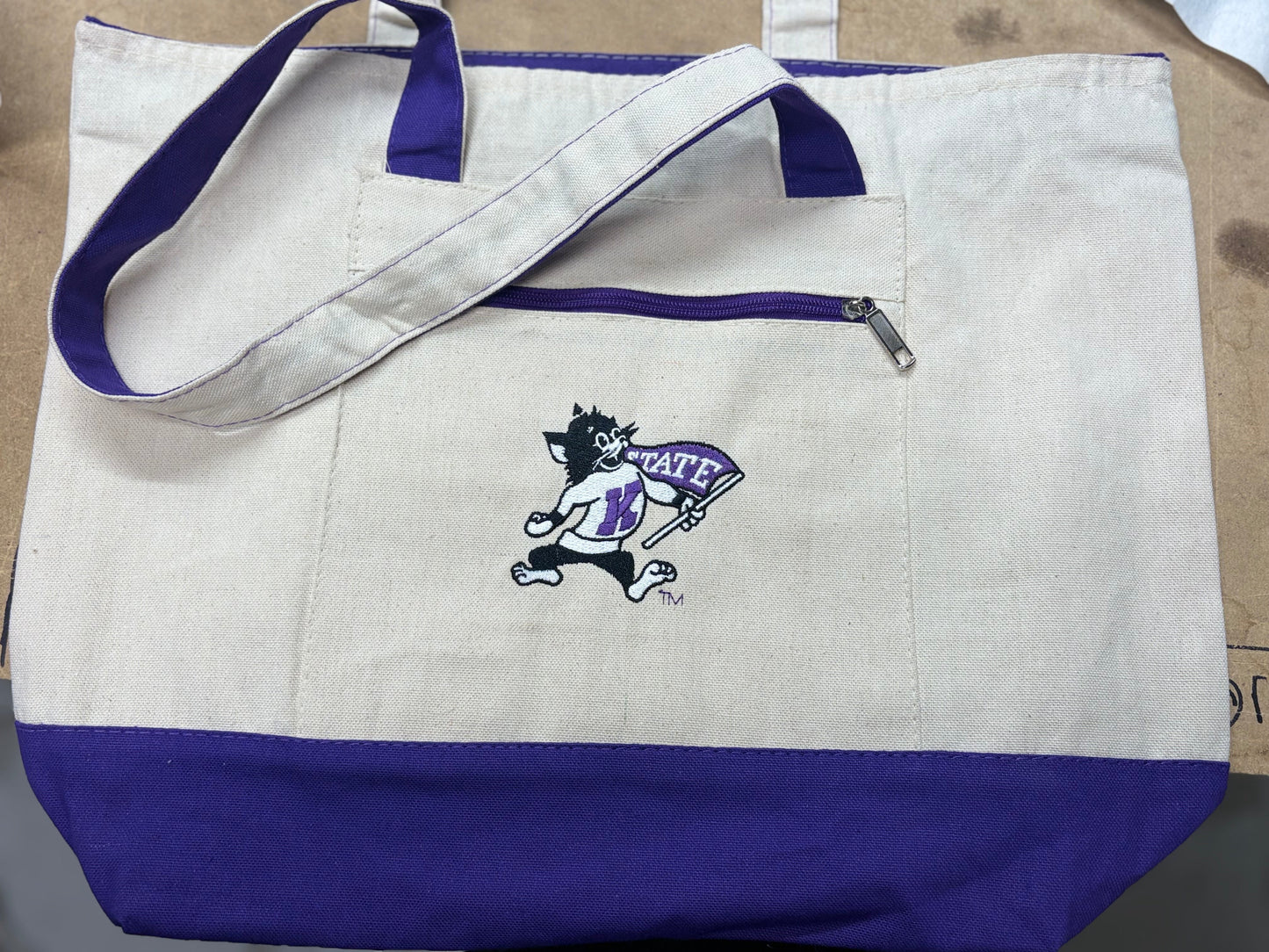 K-State 19L zippered canvas tote bag