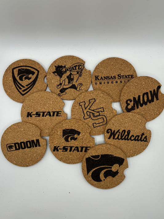 K- State Cork Car Coasters (Pick Two)