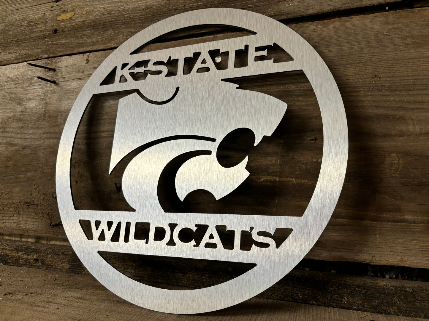 K-State Power Cat with Lines Metal Sign