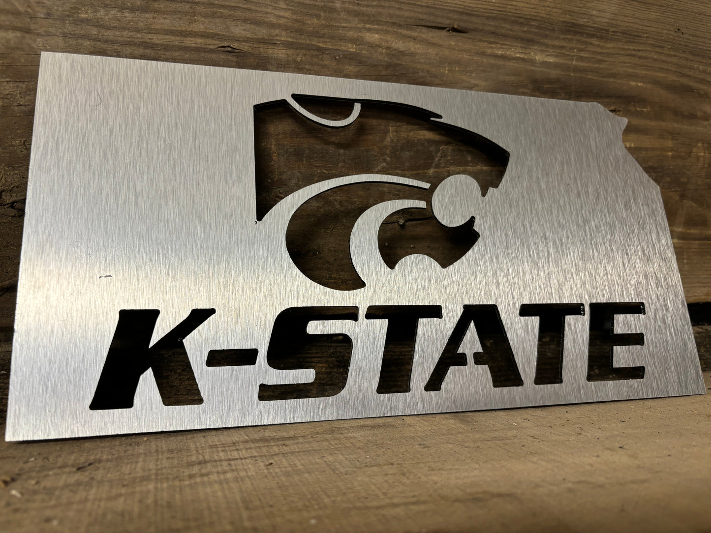 Kansas Outline with K-State and Power Cat Metal Sign