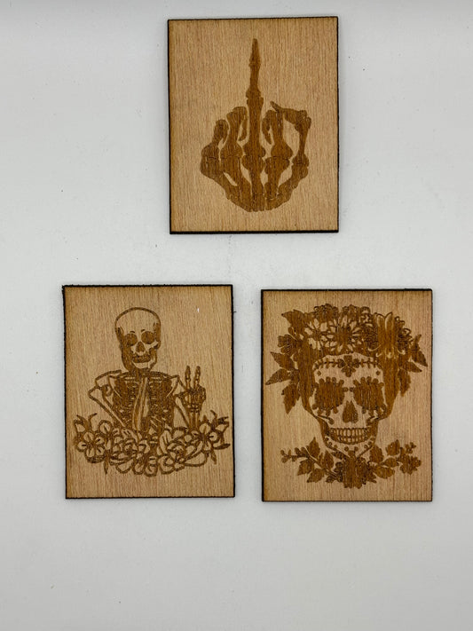 Skeleton Themed Wood Magnet