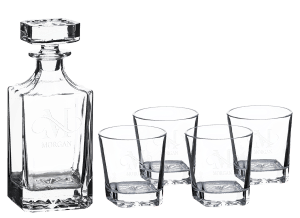 Polar Camel 750ml Square Glass Decanter Set with Four DG301S 11 oz.