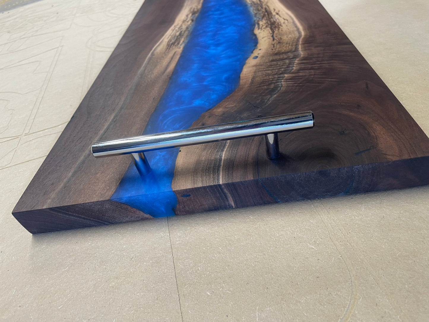 Walnut with blue epoxy serving tray