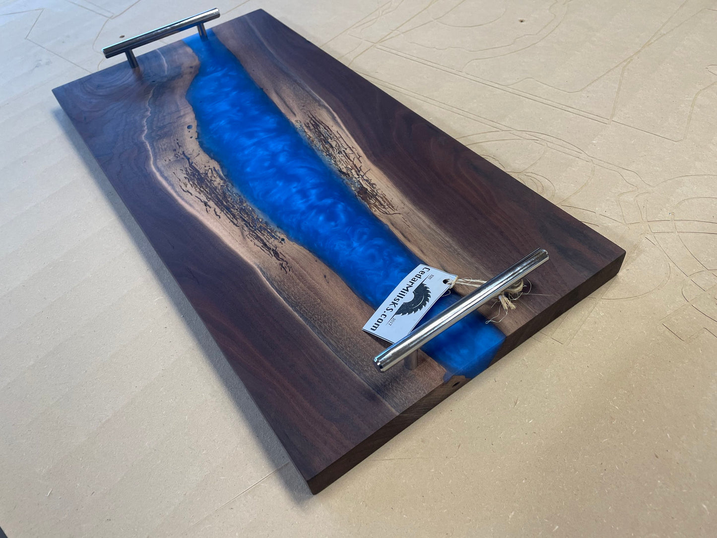 Walnut with blue epoxy serving tray