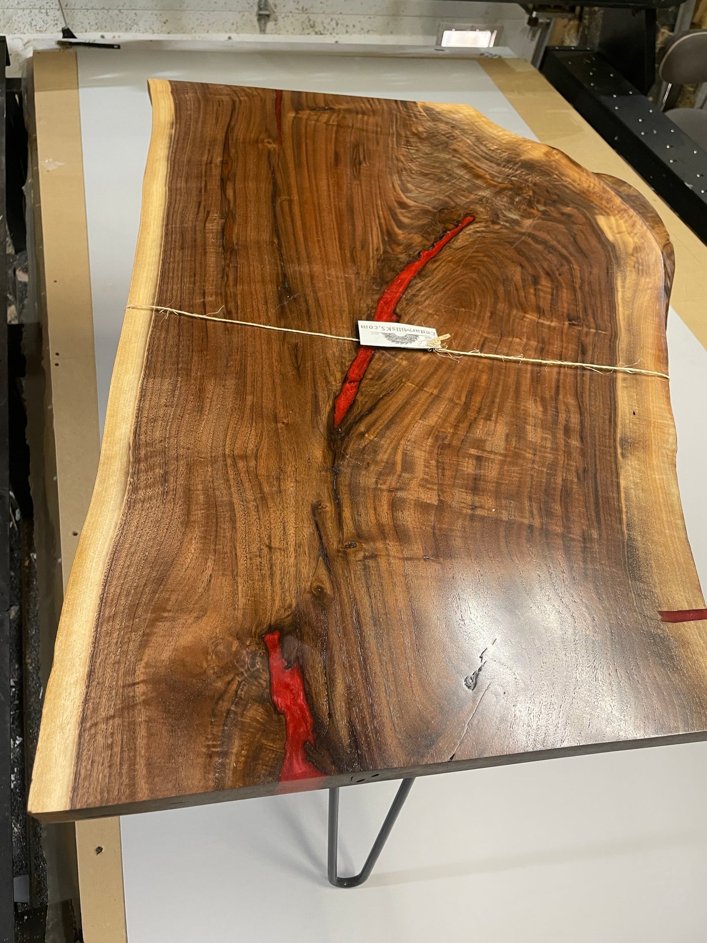 Walnut coffee table with red fills