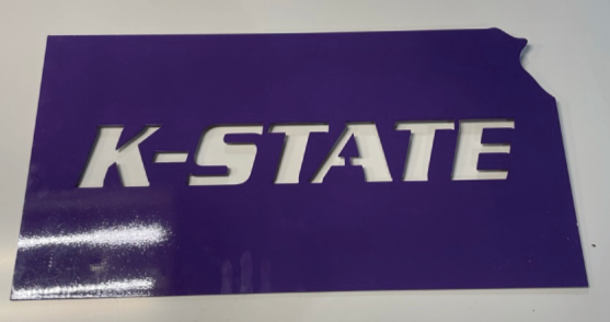 Kansas Outline with K-State Metal Sign