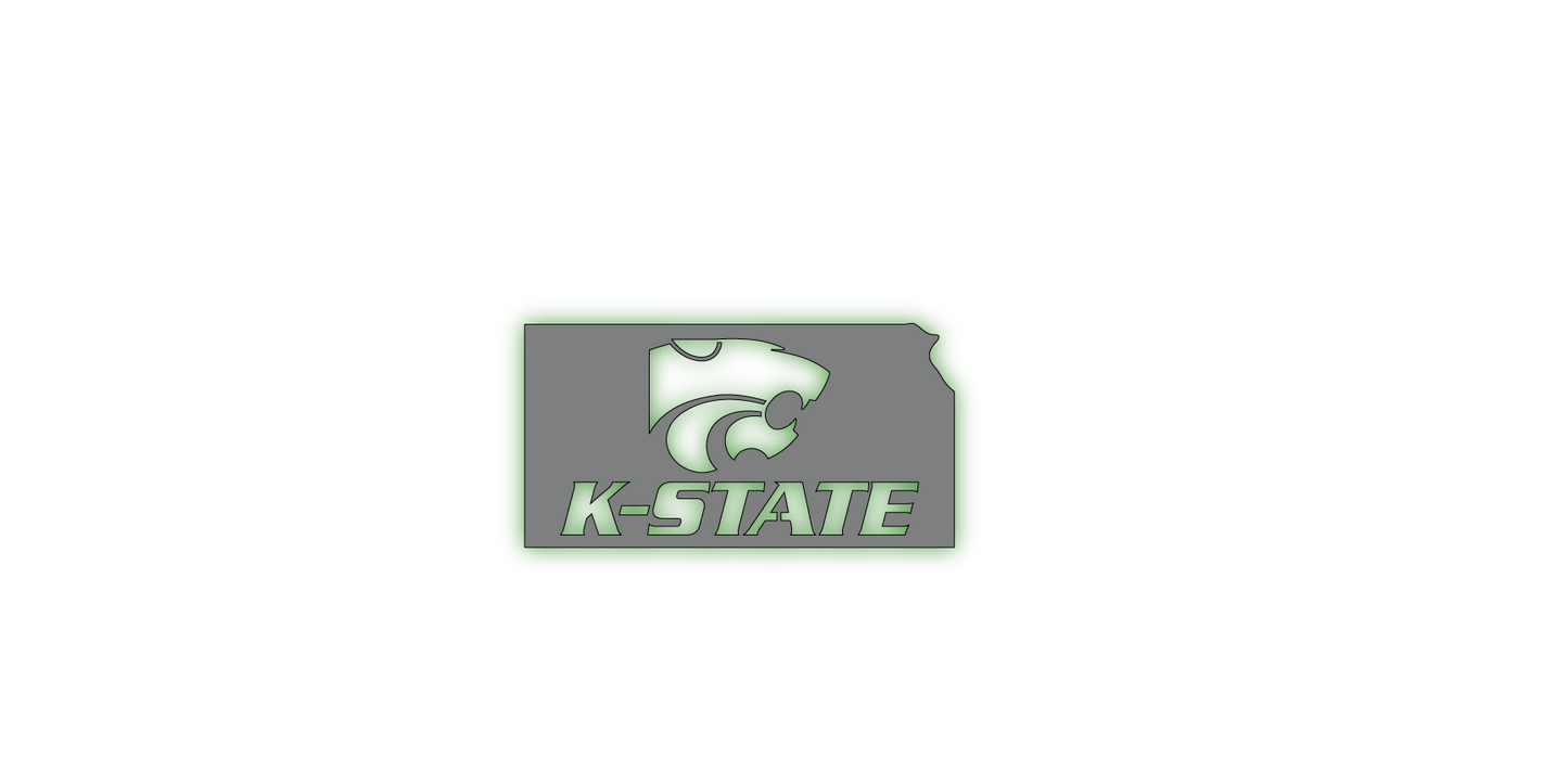 Kansas Outline with K-State and Power Cat LED Metal Sign