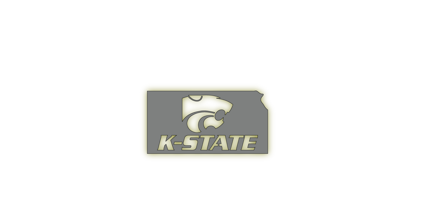 Kansas Outline with K-State and Power Cat LED Metal Sign