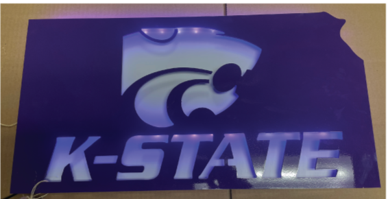 Kansas Outline with K-State and Power Cat LED Metal Sign