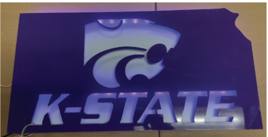 Kansas Outline with K-State and Power Cat LED Metal Sign