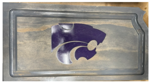 Grey Kansas Shape with Epoxy Power Cat Cutting Board