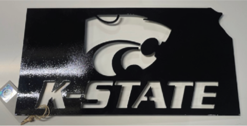 Kansas Outline with K-State and Power Cat Metal Sign