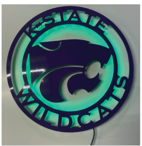 K-State Power Cat Round LED Metal Sign