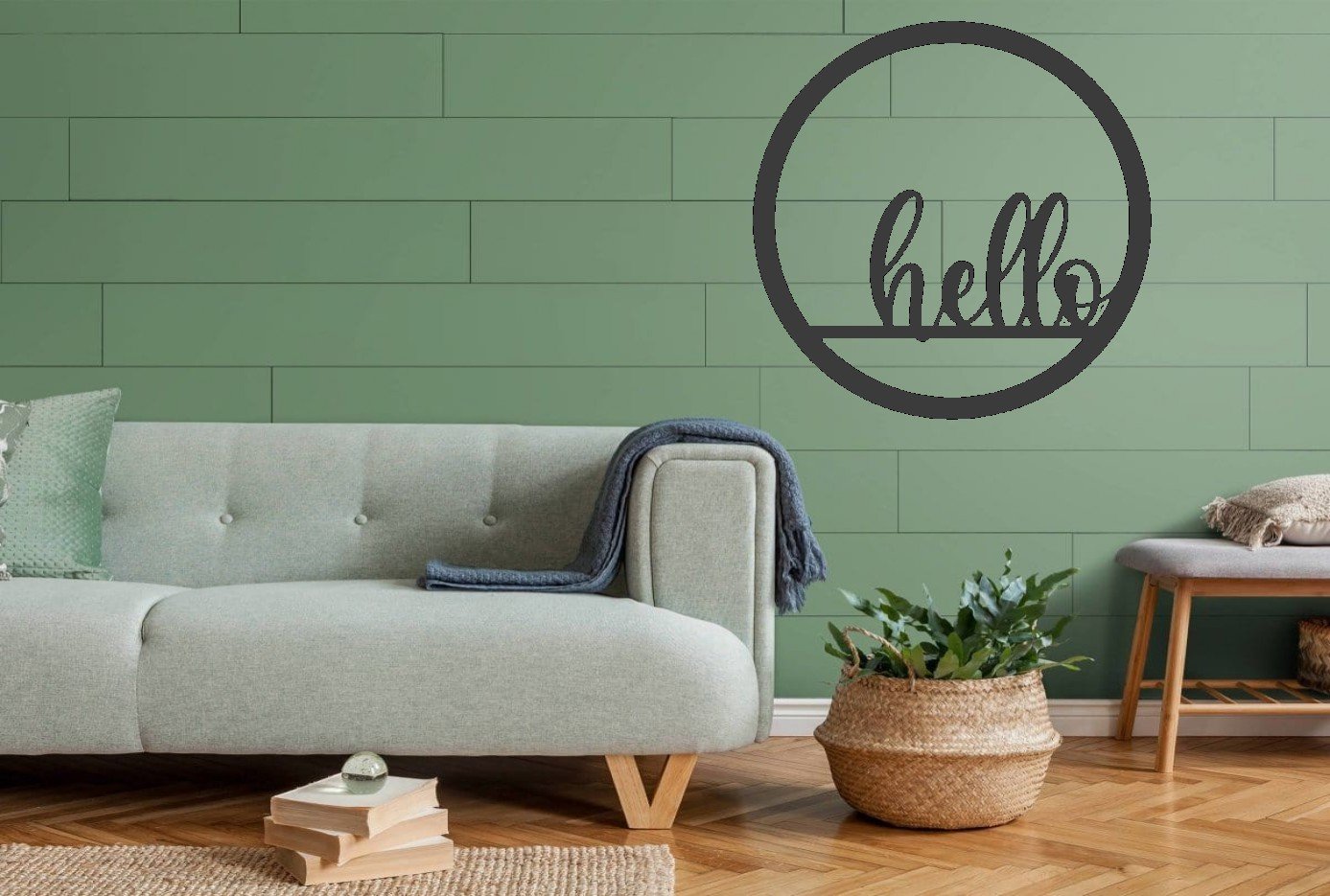 Hello Circle Metal Sign