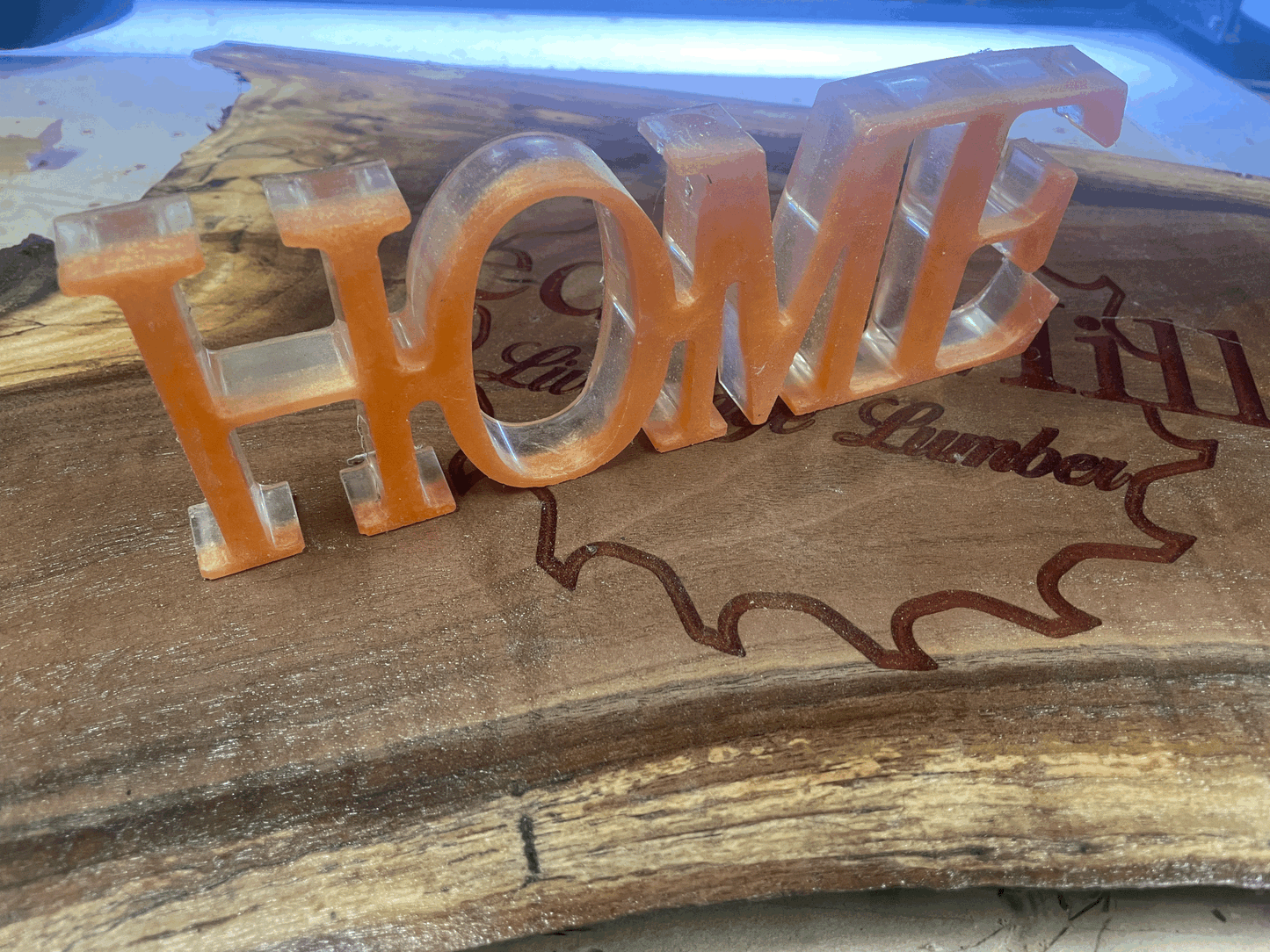 Epoxy home sign (clear & orange)