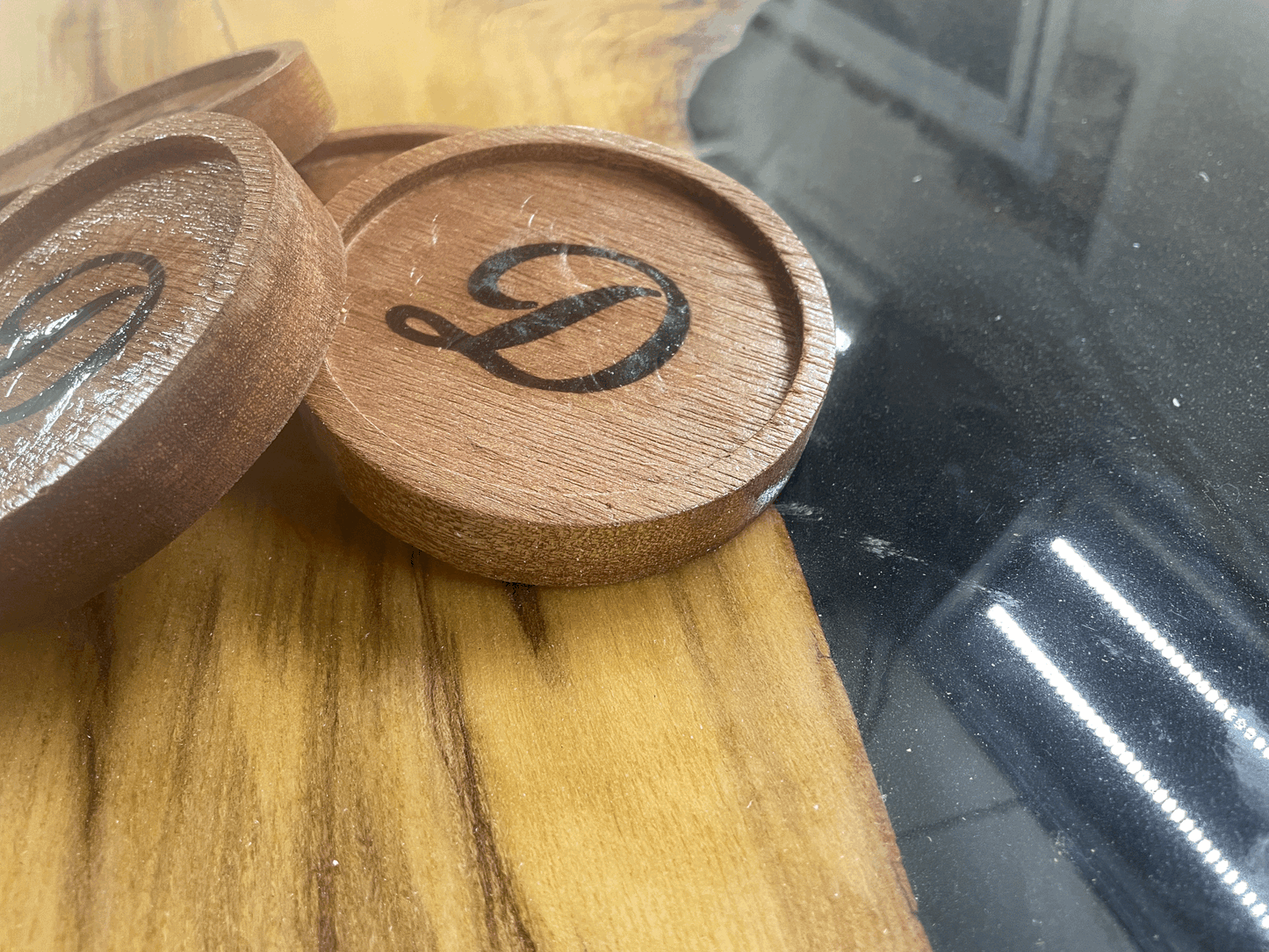 inset mahogany coasters