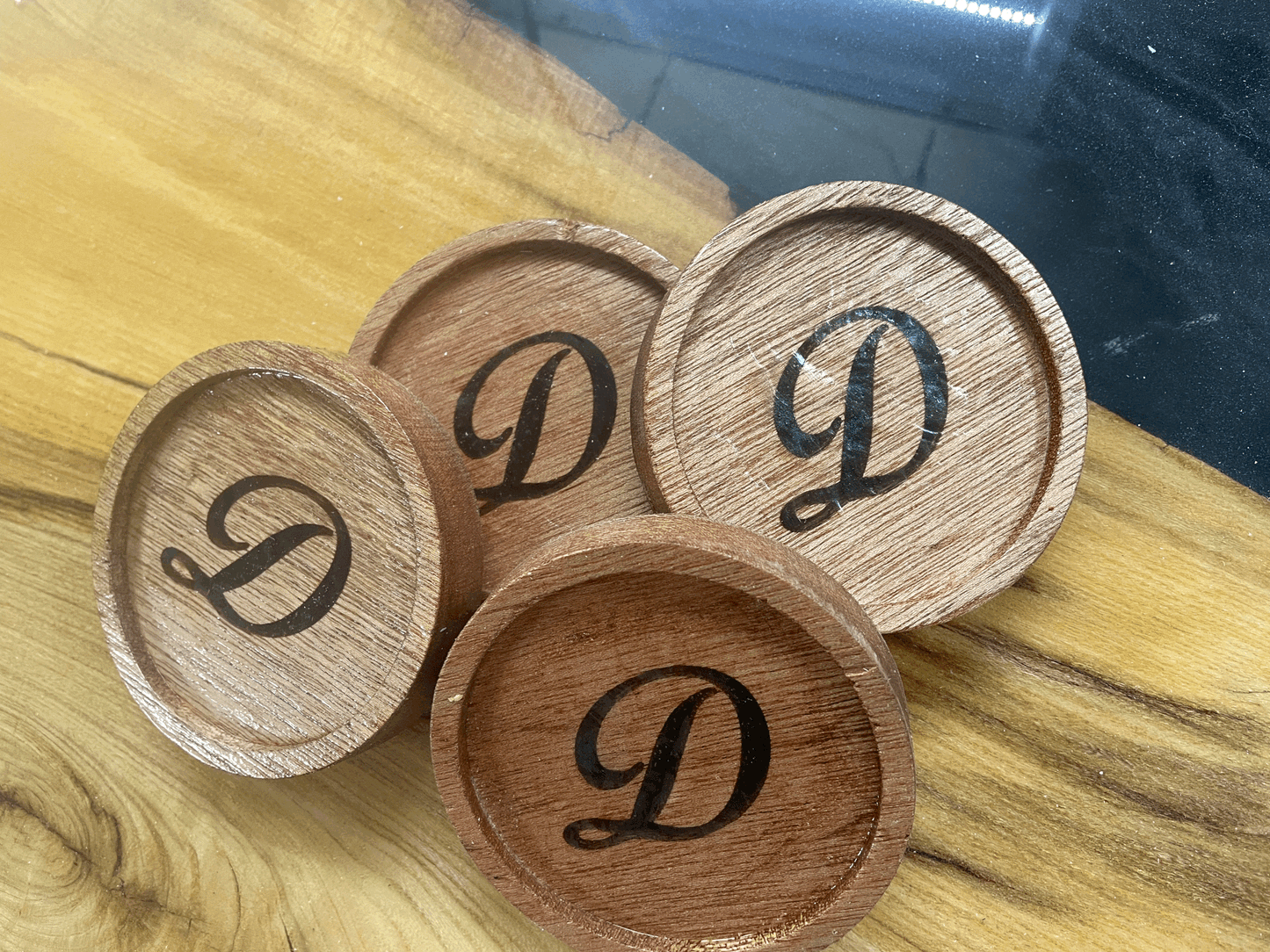 inset mahogany coasters